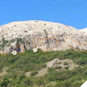 Übersicht Klettergarten Portafortuna, Krk, Baska