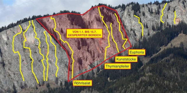 Saisonale Kletterbeschränkungen an der Roten Wand im Grazer Bergland!
